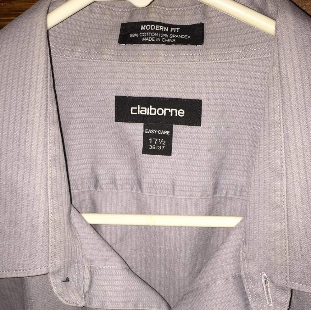 Claiborne Mens Gray/ light purple mix button down